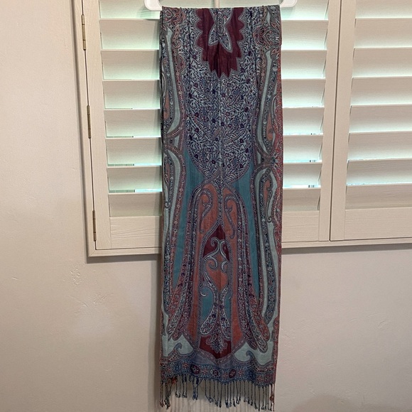 Collection 18 Paisley Print Woven Scarf Wrap Fringe Multi Color Rayon Gorgeous - Picture 1 of 7